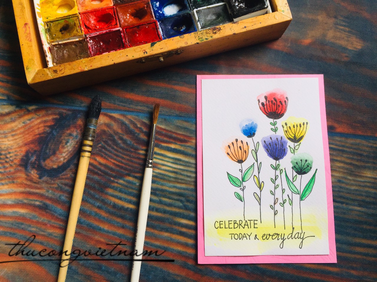 Thiệp Vẽ Màu Nước : 